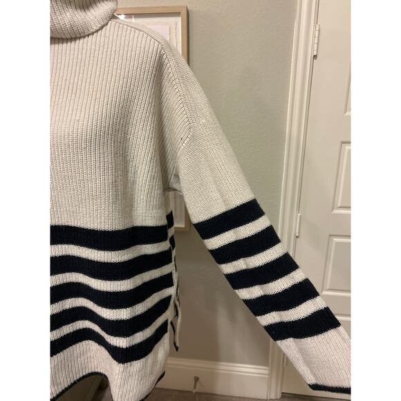 COS | Cream/Navy Striped Chunky Wool/Cotton Blend Knit Turtleneck | Small - Picture 6 of 12